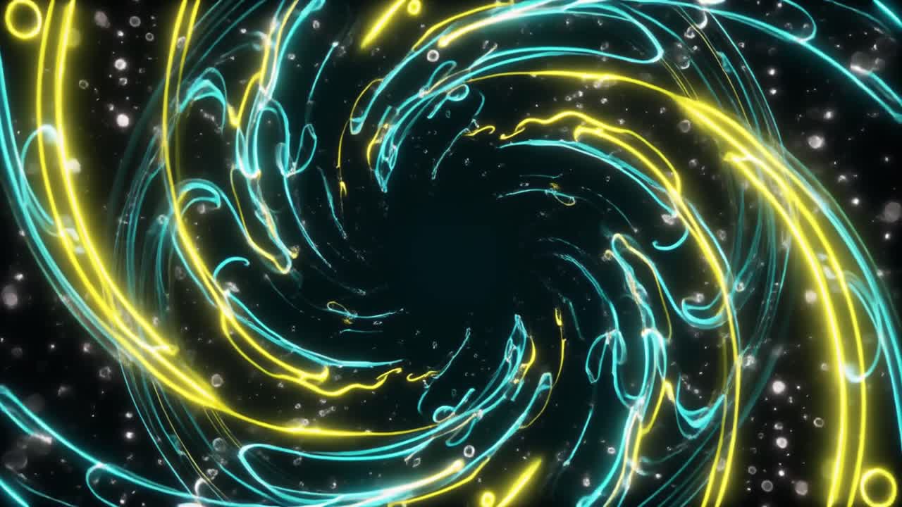 Linee al neon astratte e luminose che si avvolgono in un vortice a spirale