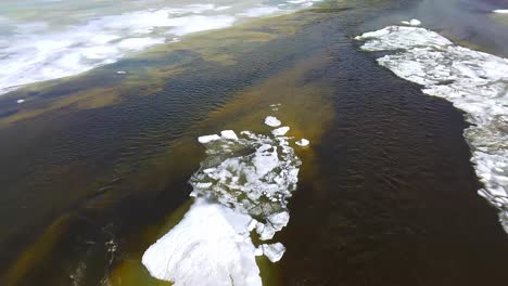 Un-Gran-Río-De-Montaña-Se-Descongela-Del-Hielo-En-Primavera-Soleada-Desde-Un-Dron