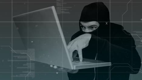 animación digital de un hacker hackeando la computadora portátil 4k