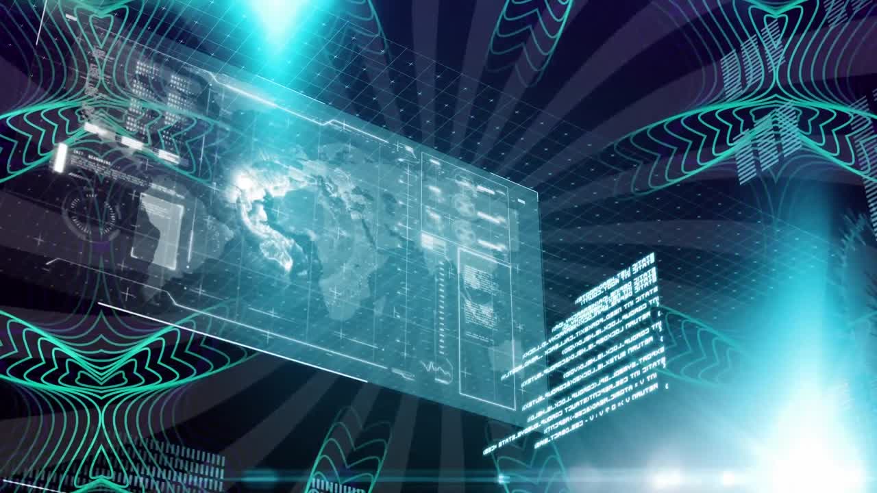 스크린과 파란색 패턴을 통해 데이터 처리의 애니메이션