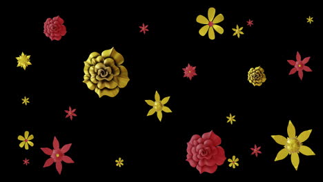 Animation-of-chinese-red-and-gold-floral-pattern-on-black-background