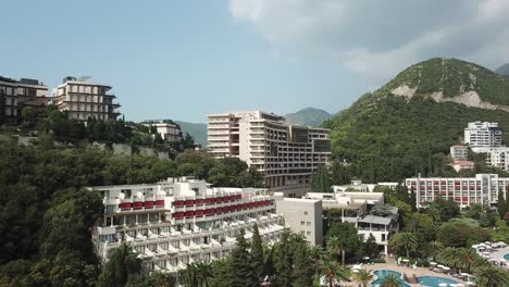 aerial view of bečići resort holiday town in the municipality of budva, montenegro panoramic drone