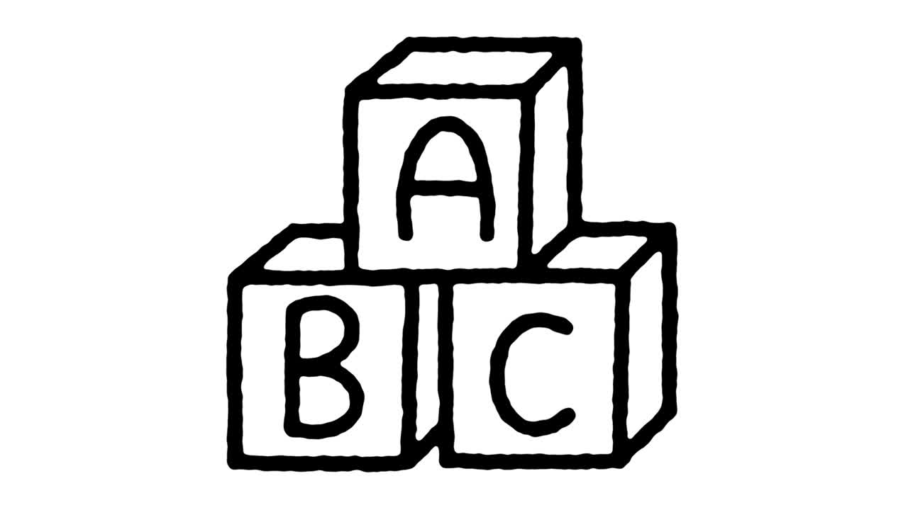 código alfabético dibujado con una línea de dibujos animados