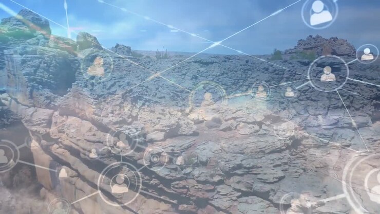 animación de la red de conexiones sobre las rocas