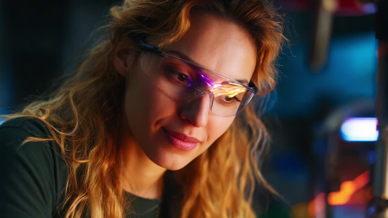 A Focused Individual in Protective Eyewear Engaged in Precise Work, Capturing the Essence of Dedication and Attention to Detail in a Technologically Advanced Environment