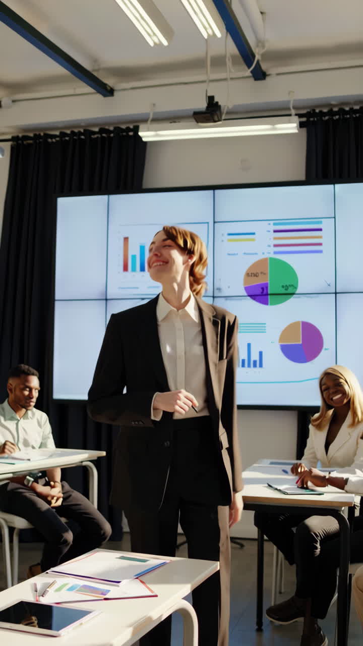 presentación de negocios en un aula