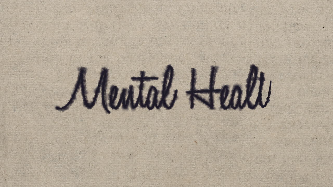 Script font graphic with ink bleeding into paper, on green screen and on a white background, writing the text &amp;quot;mental health