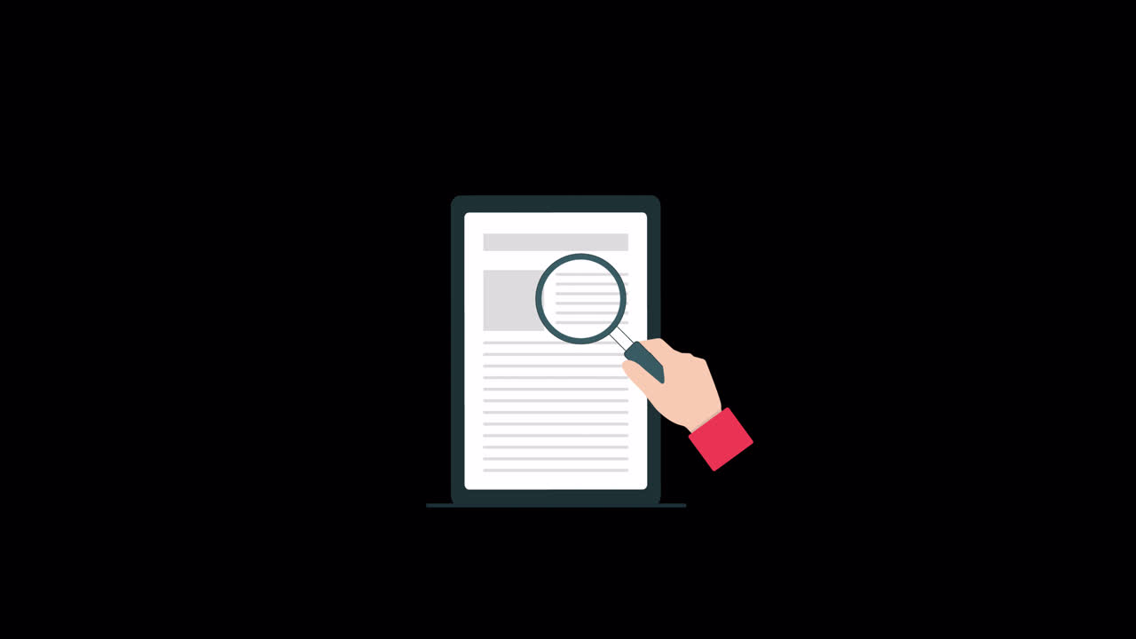 Animated Hand Searching Document with Magnifying Glass