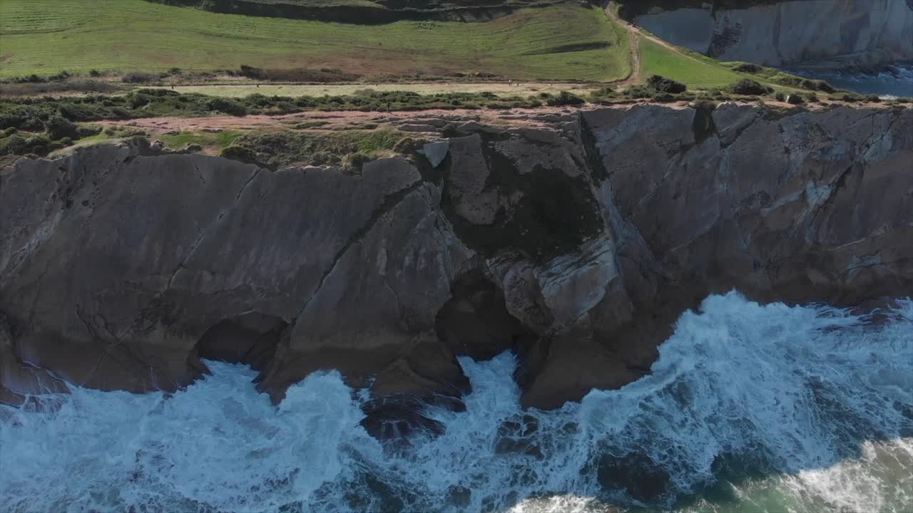 Aerial drone shot of Flysch of Zumaia on a sunny day