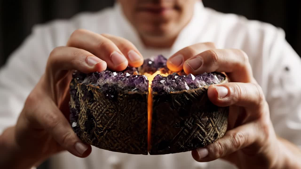 Chef Holding a Unique Amethyst Geode