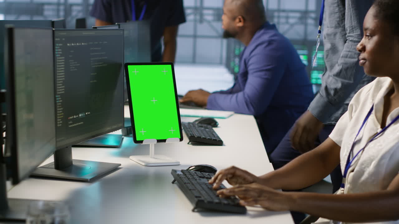 team diversificato di professionisti tecnologici che lavorano sui computer