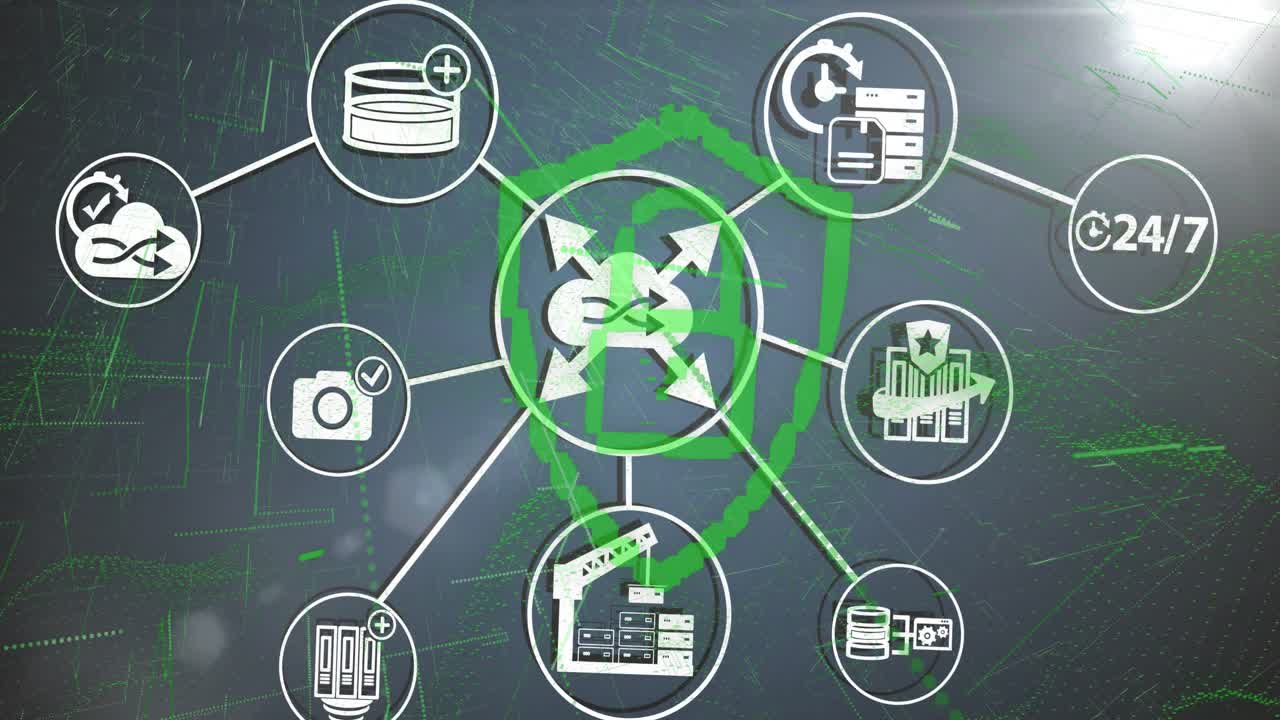 파란색 배경 위의 데이터 처리 애니메이션