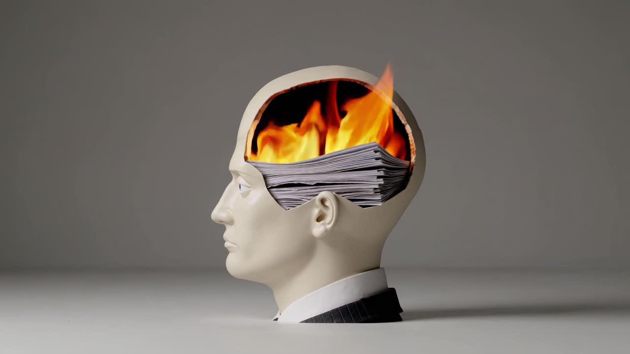 cerebro en llamas - abrumado por el trabajo