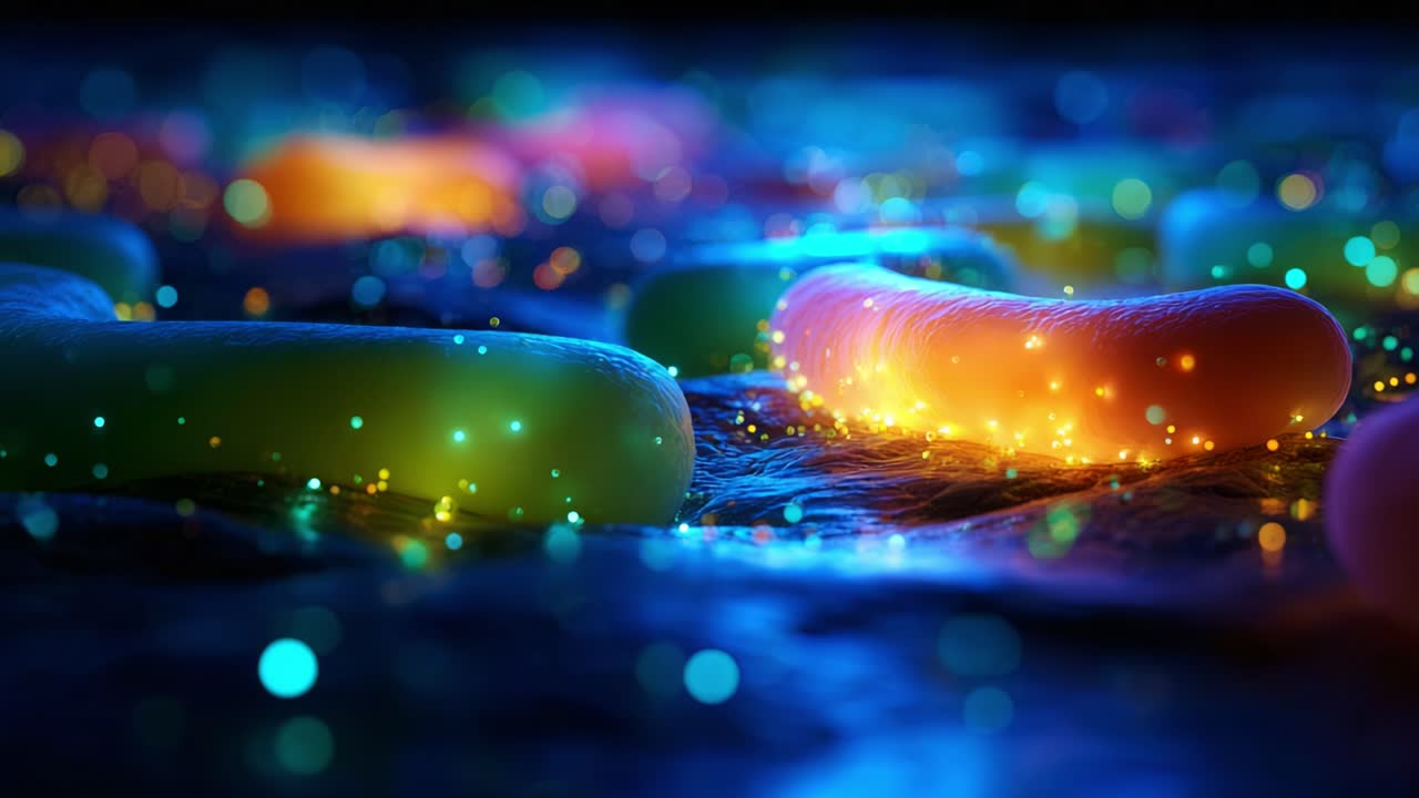Vibrant Microbial Glowing Structures Under a Microscope: Exploring the Beautiful World of Bioluminescent Bacteria and Their Colorful, Illuminated Surface Patterns in Scientific Research