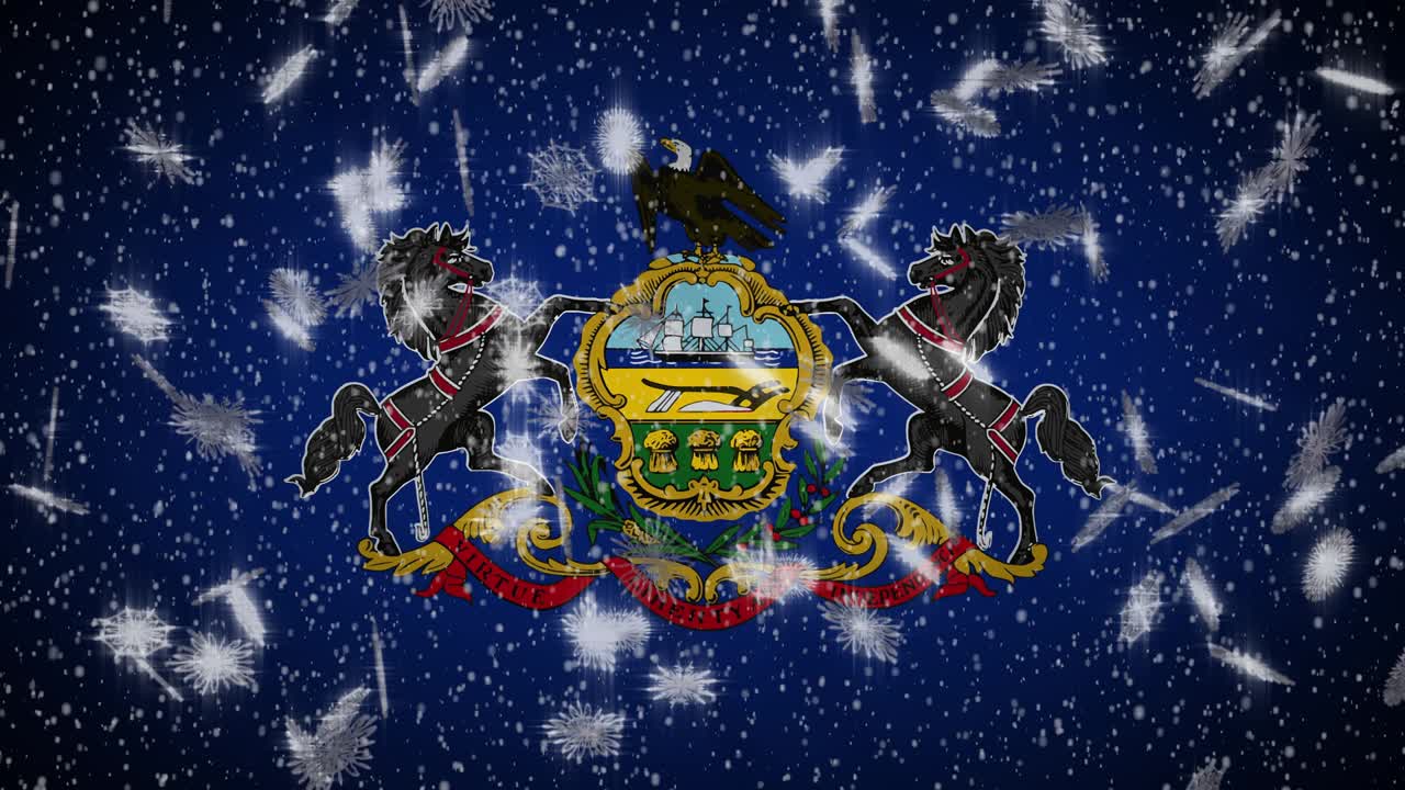 la bandera de pensilvania cae nieve, año nuevo y fondo de navidad, bucle