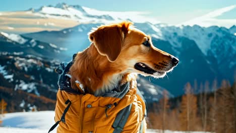 a dog wearing a yellow jacket standing in the snow
