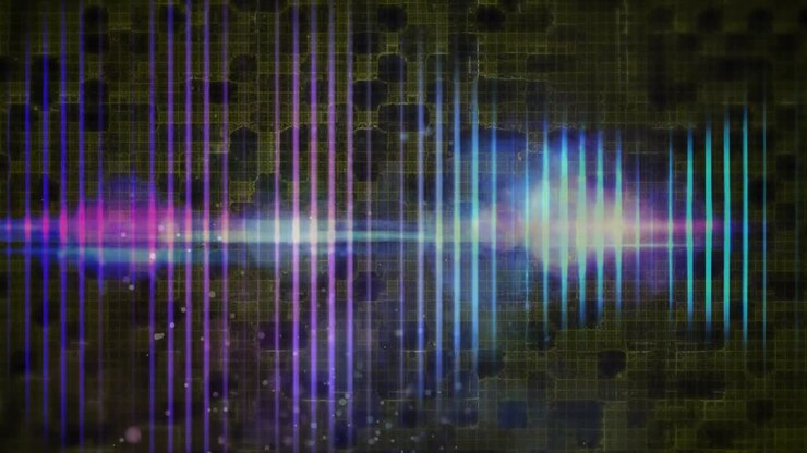 Animation of spots of light over spectogram on black background