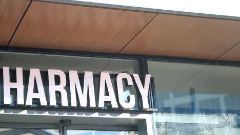 a pharmacy storefront with a sign