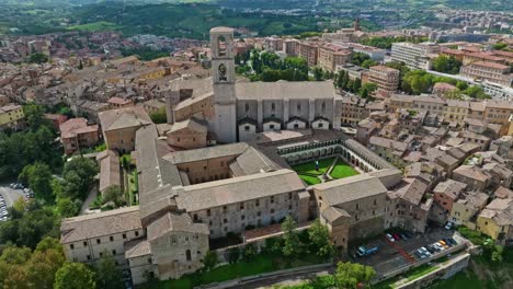 Aerial-of-the-town-of-Borgo-XX-Giugno-and-the-Convent-of-San-Domenico-,-Perugia,-Province-of-Perugia,-Italy