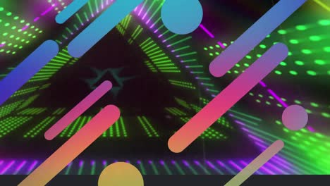 animación de formas abstractas sobre un fondo de túnel de neón brillante