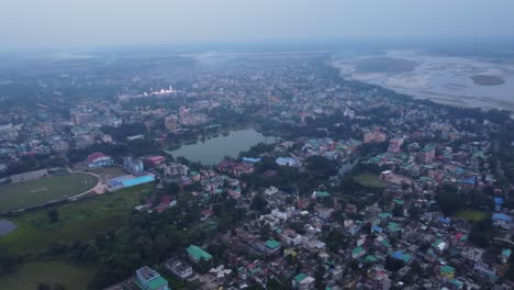 coochbehar city alongside torsa river, drone shot