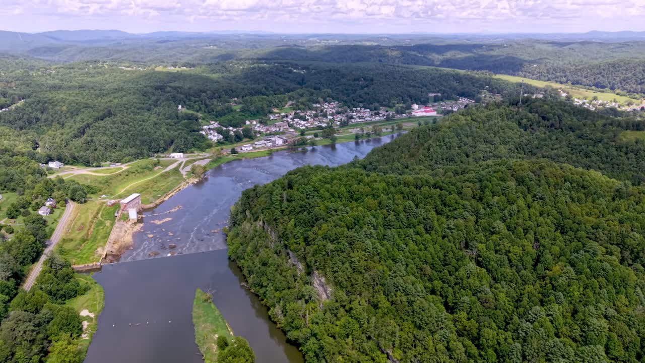 High aerial above Fries Virginia and the New River near Galax Virginia