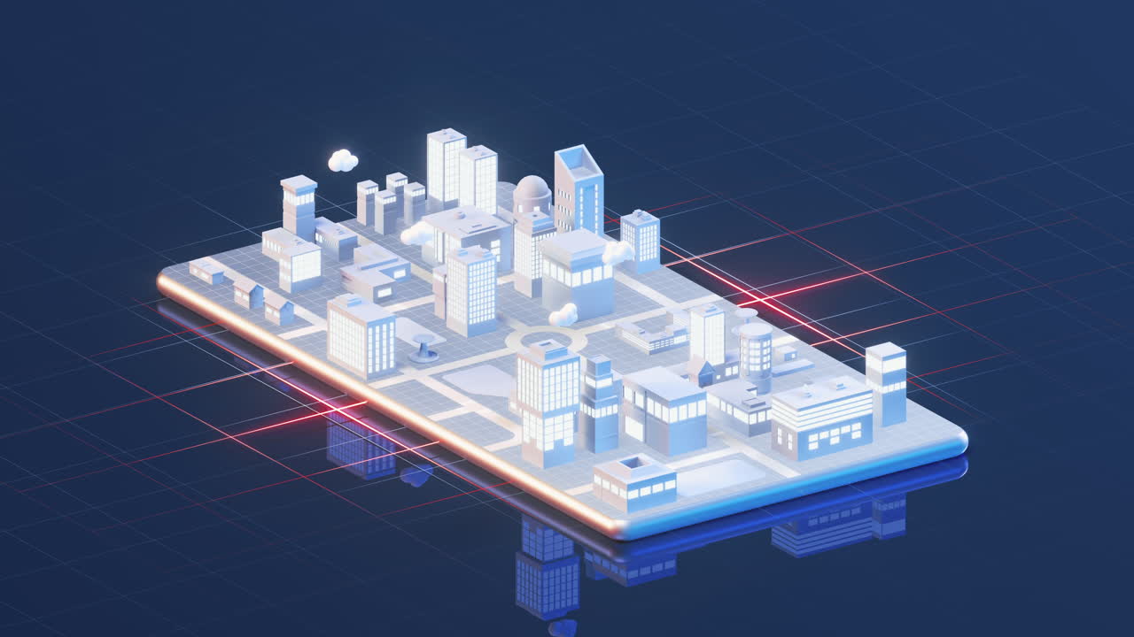 스마트 폰과 도시 사이의 정보 전송, 3d 렌더링