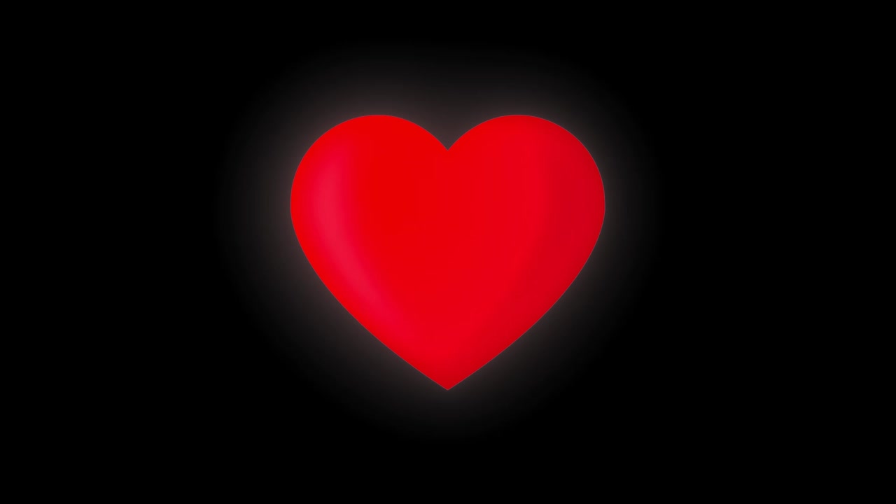 Un cuore rosso batte dolcemente, pulsando con un bagliore ritmico, a simboleggiare amore e vitalità in un movimento fluido e animato