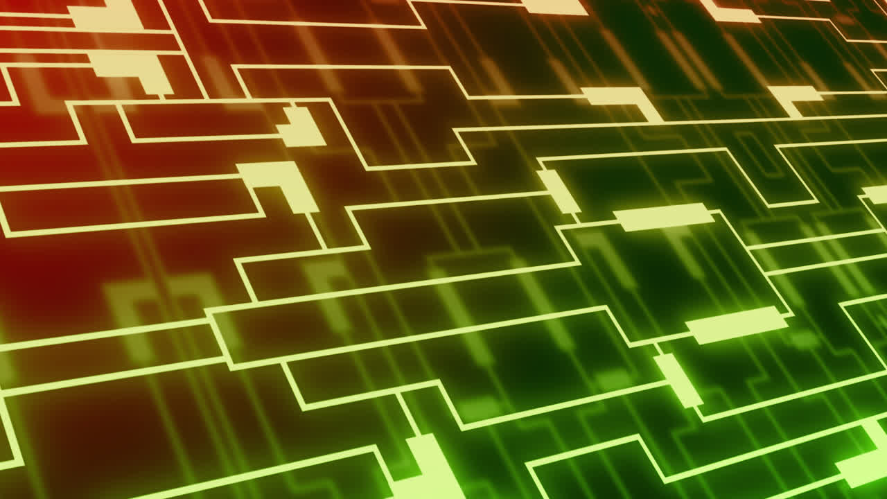 Animation of neon integrated circuit on red and green background