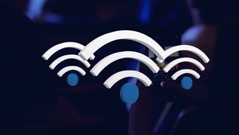 animation of wifi icons over caucasian business people in conference