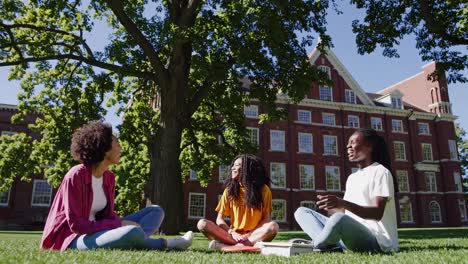 studenten genießen eine diskussion auf dem campus