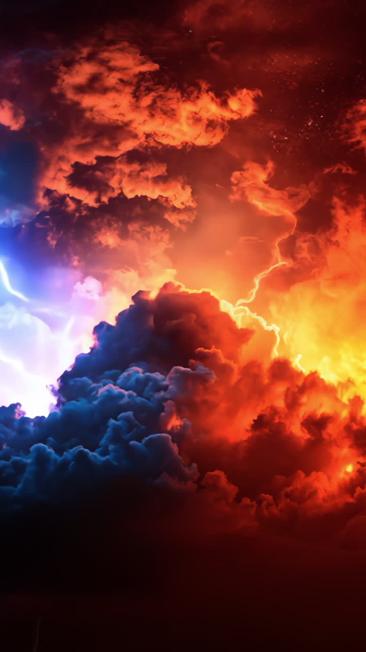 A picture of a storm with red and blue clouds Vertical video