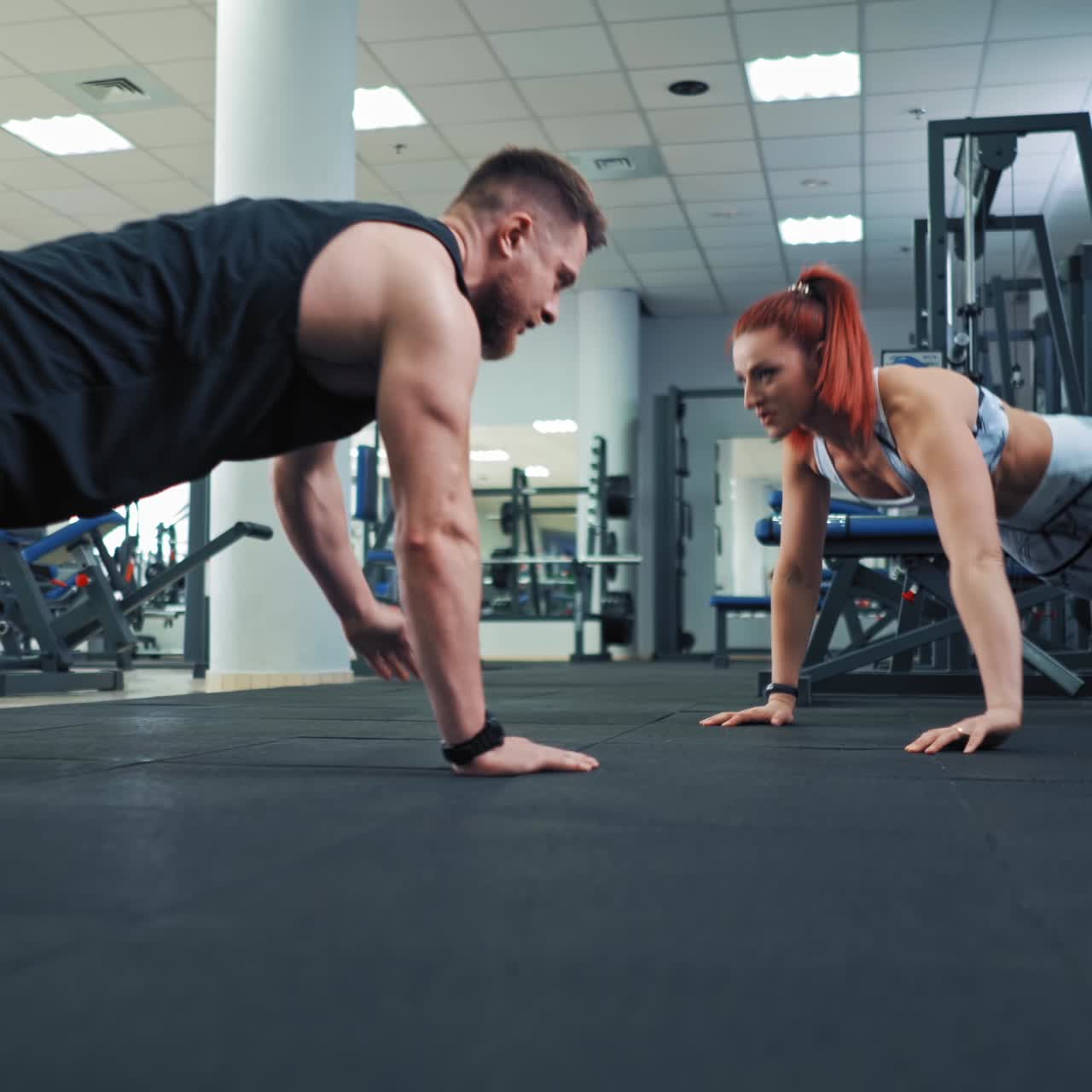 Couple doing push ups