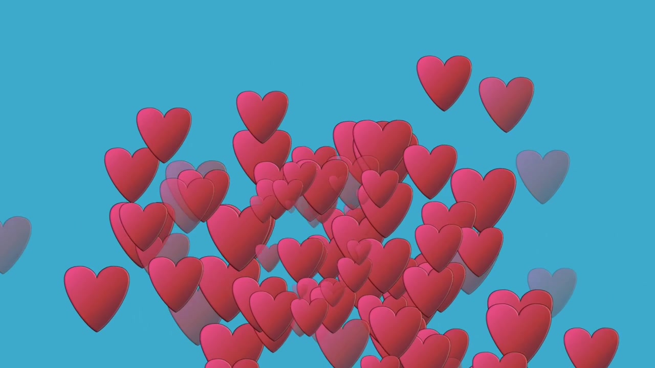 Simbolo d'amore a forma di cuore colorato, animazione a cartone animato su schermo blu. Sfondo a tema innamoramento e San Valentino. Chroma key e canale alfa.