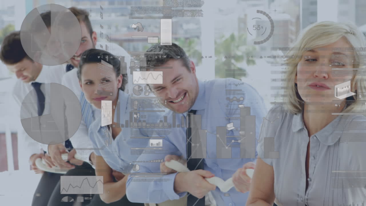 анимация статистики и обработки финансовых данных среди различных бизнесменов