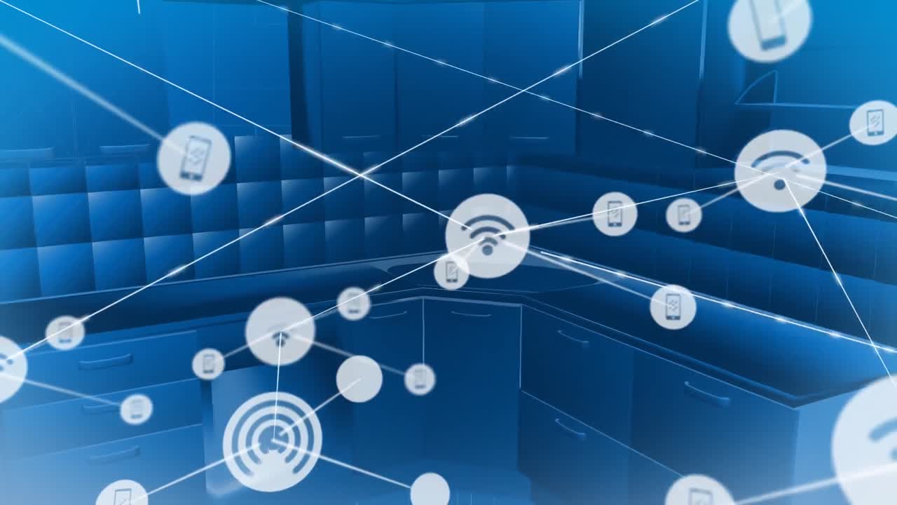 집 내부의 아이콘으로 연결된 네트워크의 애니메이션