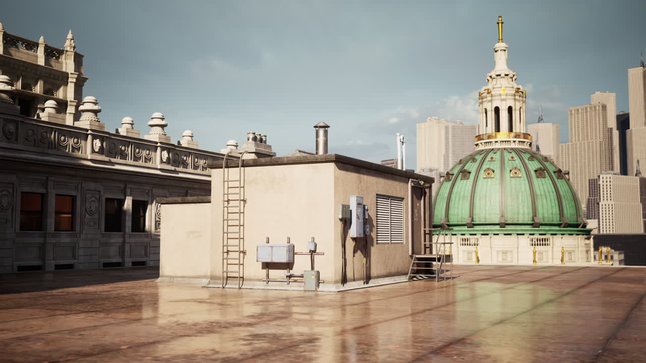 맨해튼 의 한 건물 꼭대기 를 장식 하는 초록색  의 공중 사진