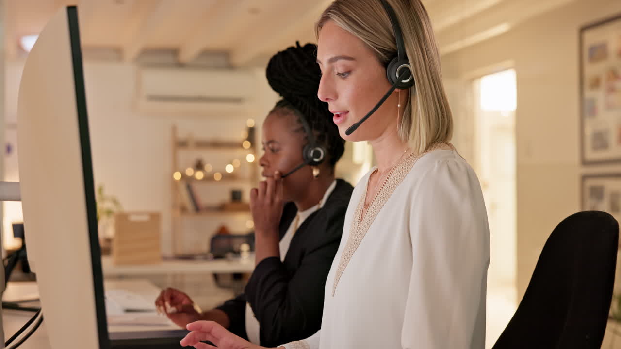 Night, call center and business woman