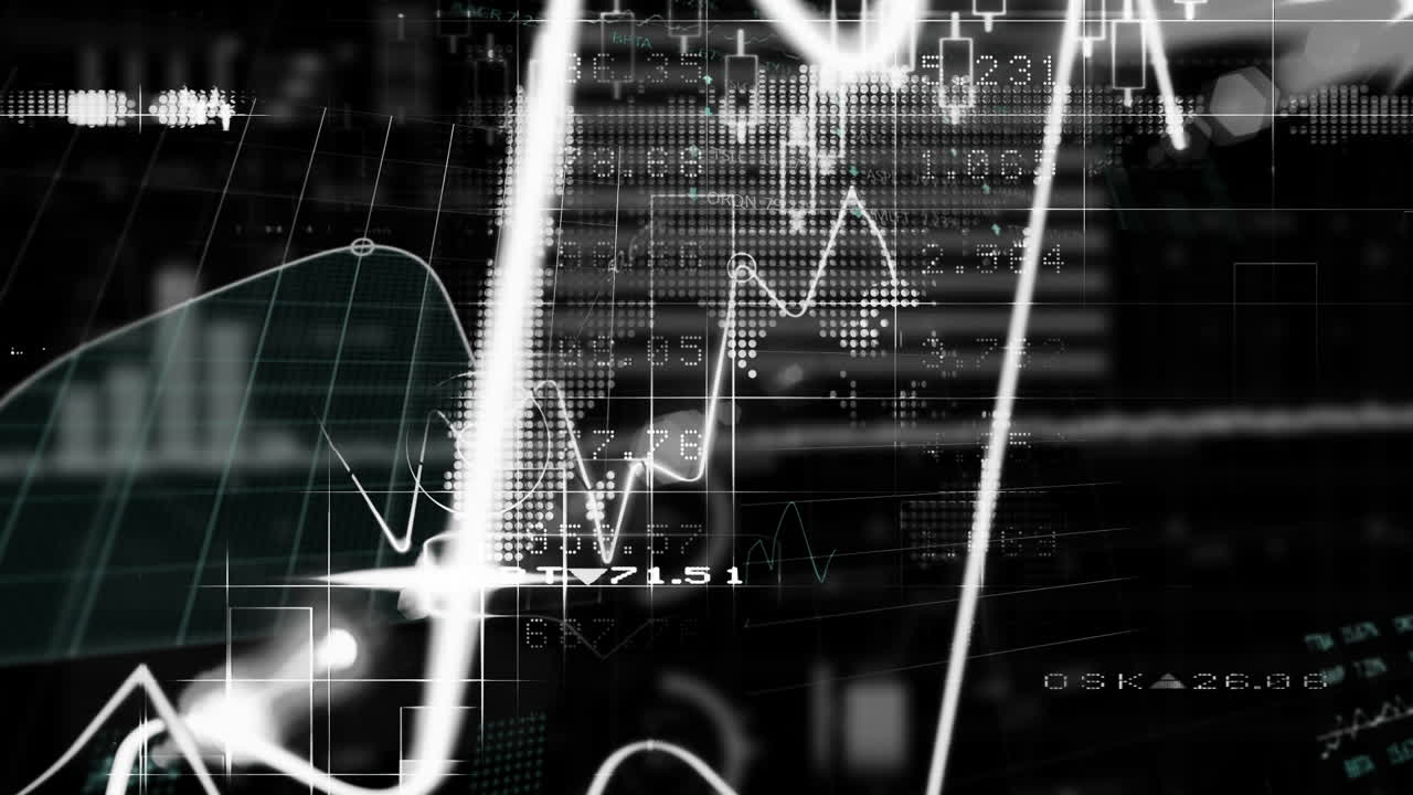 Animation of data processing over black background