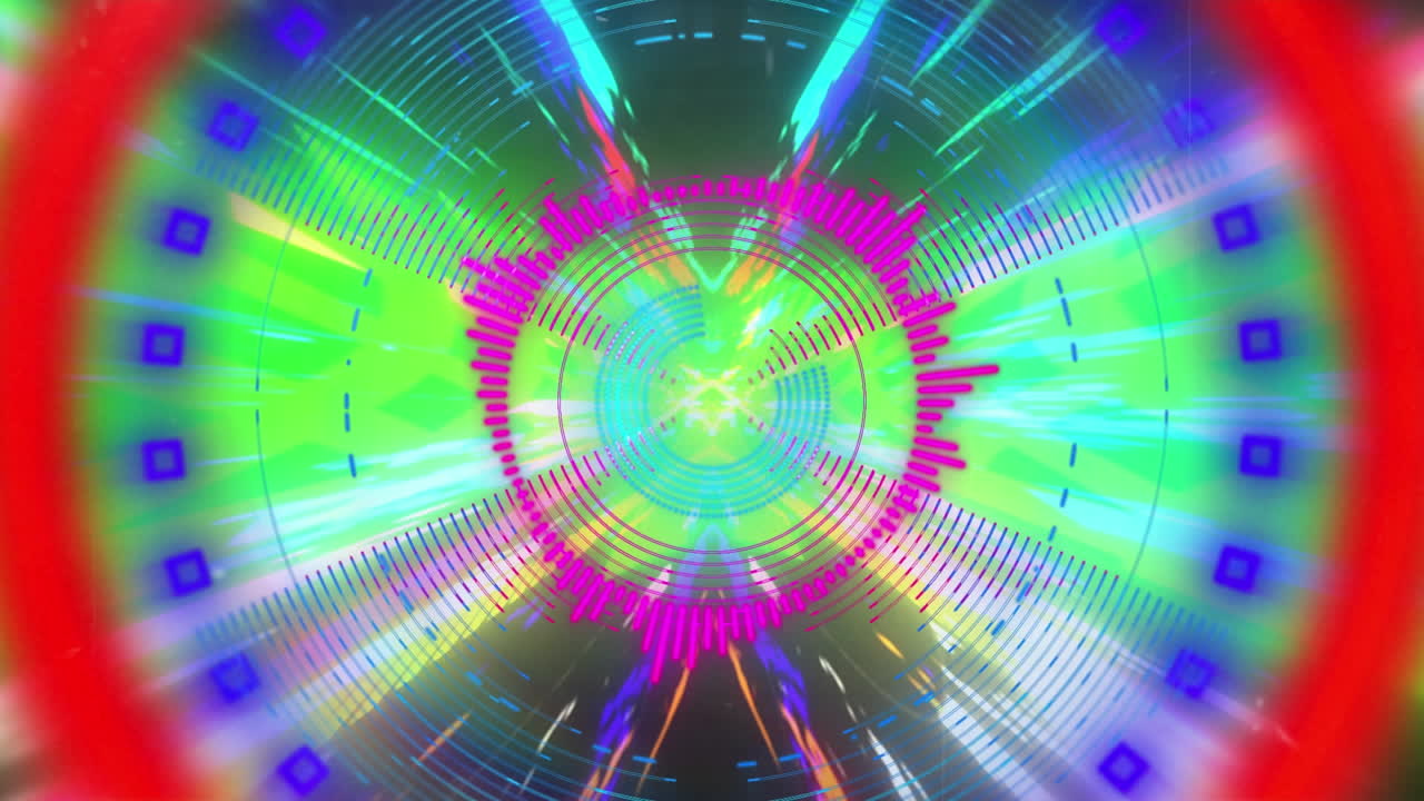 Animazione di un mirino che si muove in un loop continuo su scie luminose.
