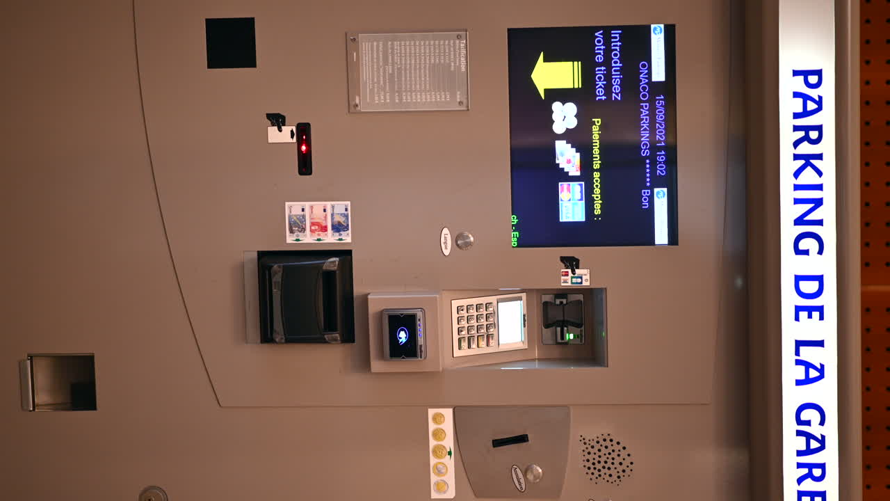 Parking paying machine in Monte Carlo, Monaco, vertical screen