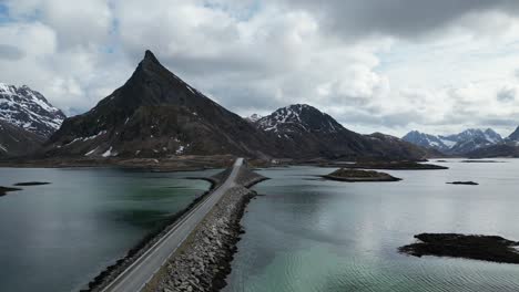Aerial-Drone-4K-Footage-of-Bridge-in-Reine,-Lofoton-Islands,-Norway