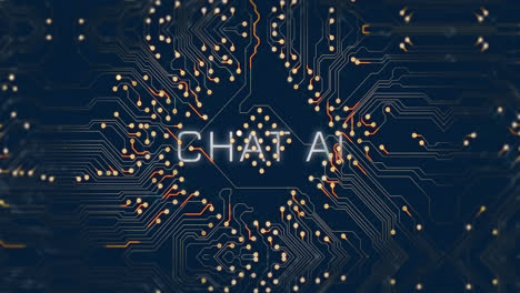 animation of circuit board and ai text on dark background