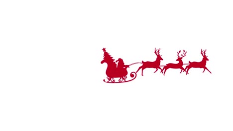 Digital-animation-of-red-silhouette-of-santa-claus-and-christmas-tree-in-sleigh