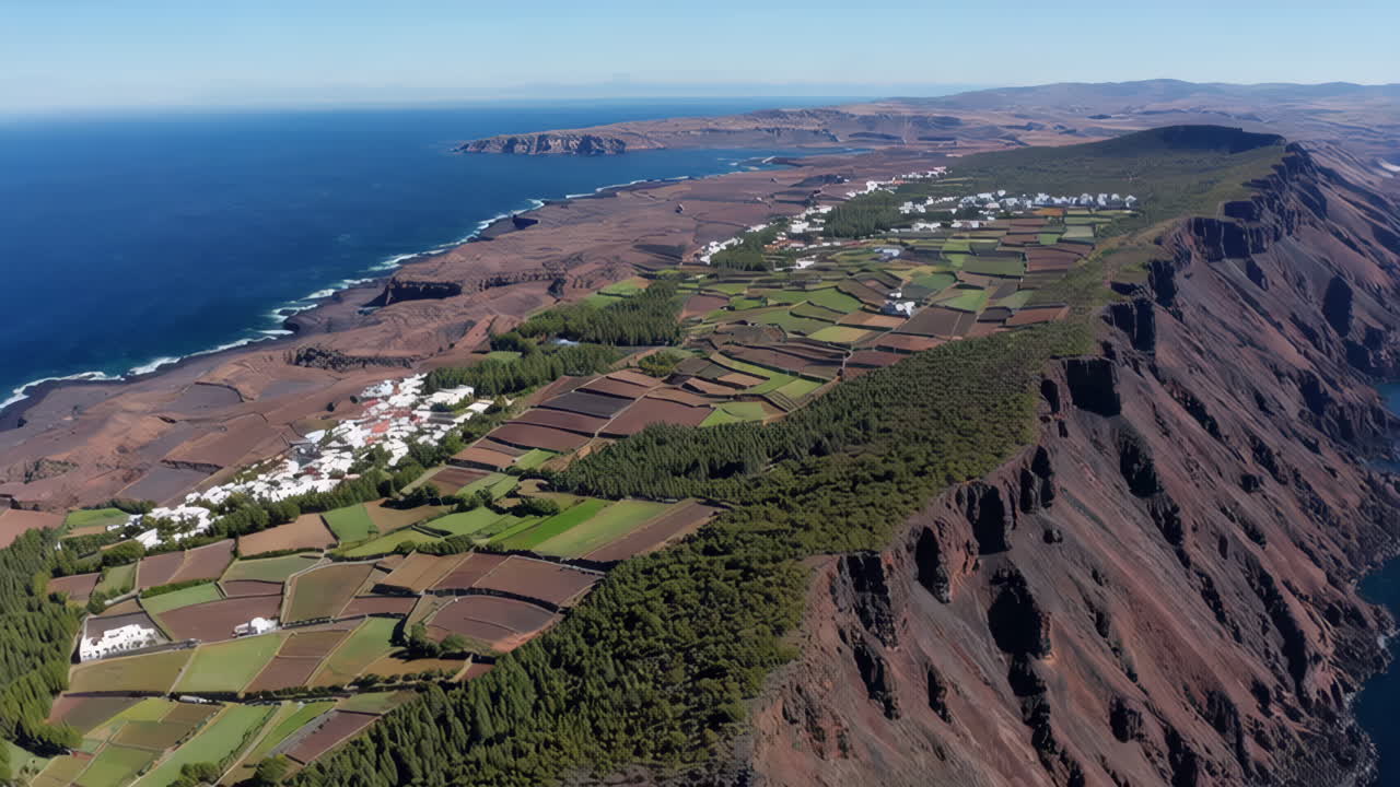 Volcanic Island Coastal Landscape with Farmland