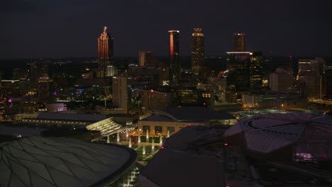 aerial shot of downtown atlanta at night.