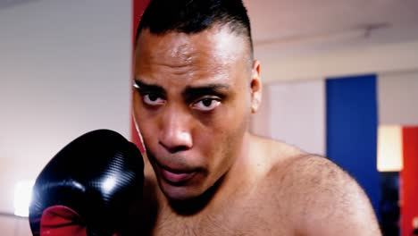 male boxer practicing boxing in fitness studio