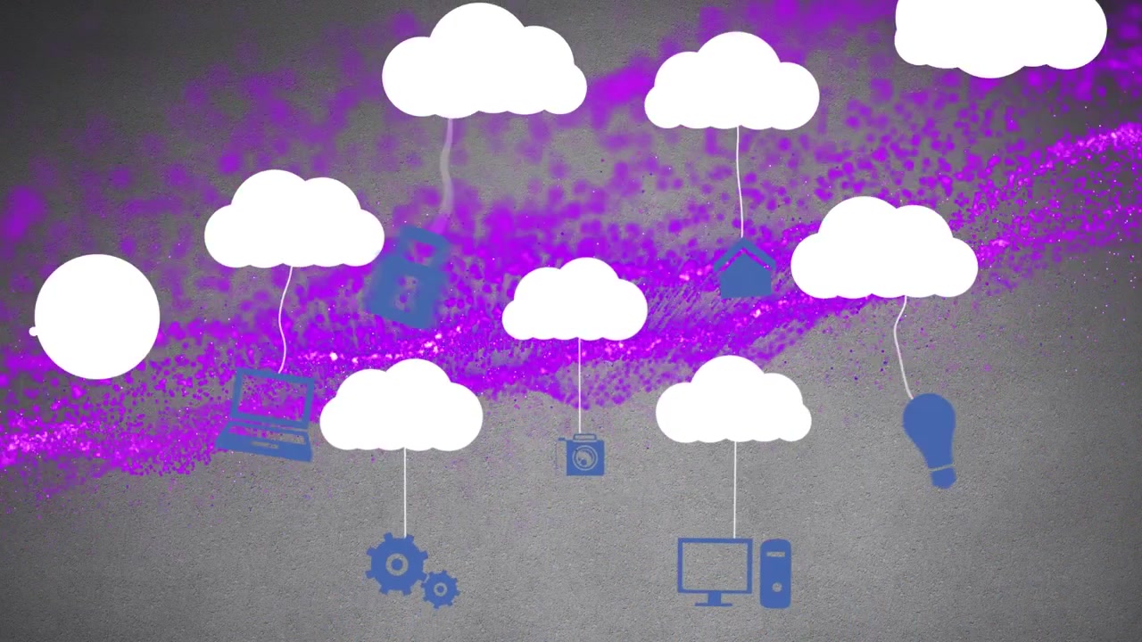 Animation of cloud icons text over grey background