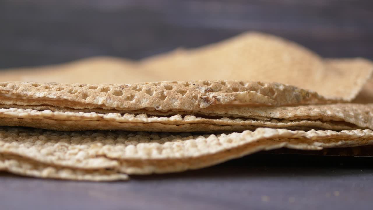 Close-up of Stacked Crispy Flatbread Crackers