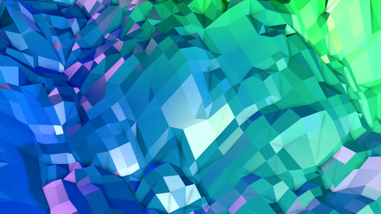 4k 로우 폴리 배경 애니메이션 (루프) - 현대적인 기하학적 로우폴리 스타일의 완벽한 3d 애니메이션 (그래디언트 색상과 함께) - 창의적인 간단한 배경 (v3 파란색 녹색 풍경)